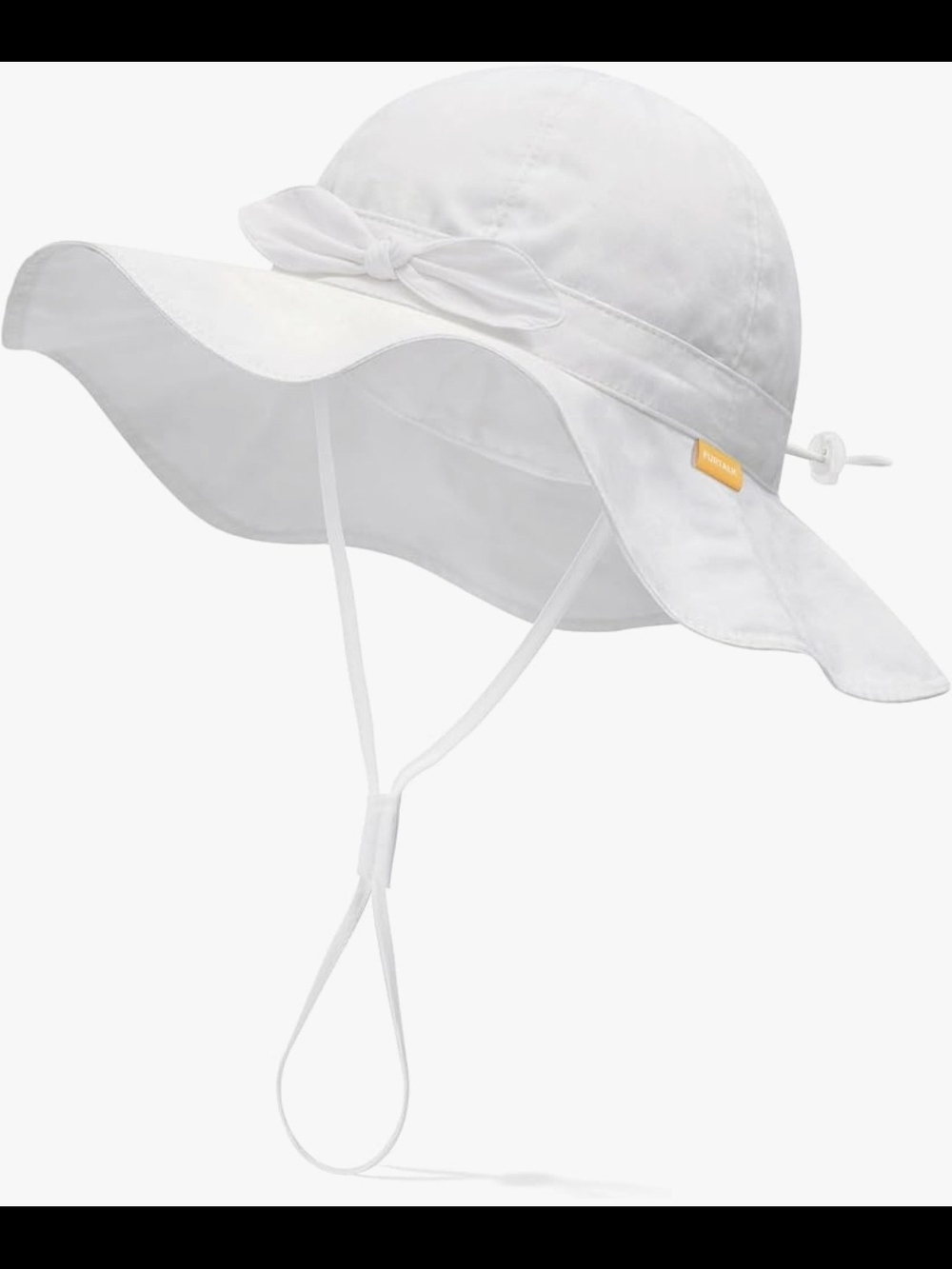 White Wide-Brim Sun Hat with Chin Strap